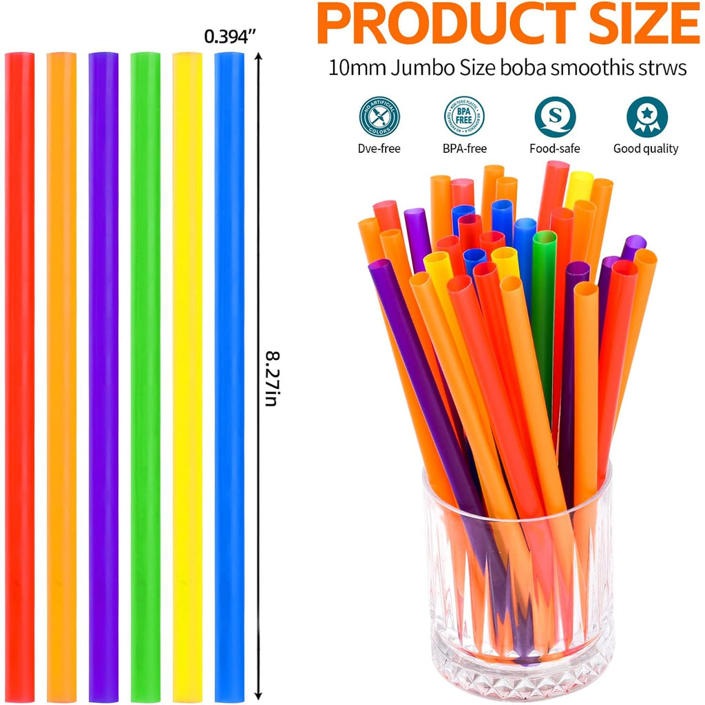 100Pcs Jumbo Smoothie Straws,(0.4" Diameter X8.3"Long) Colorful Disposable Plastic Large Wide-Mouthed Straw