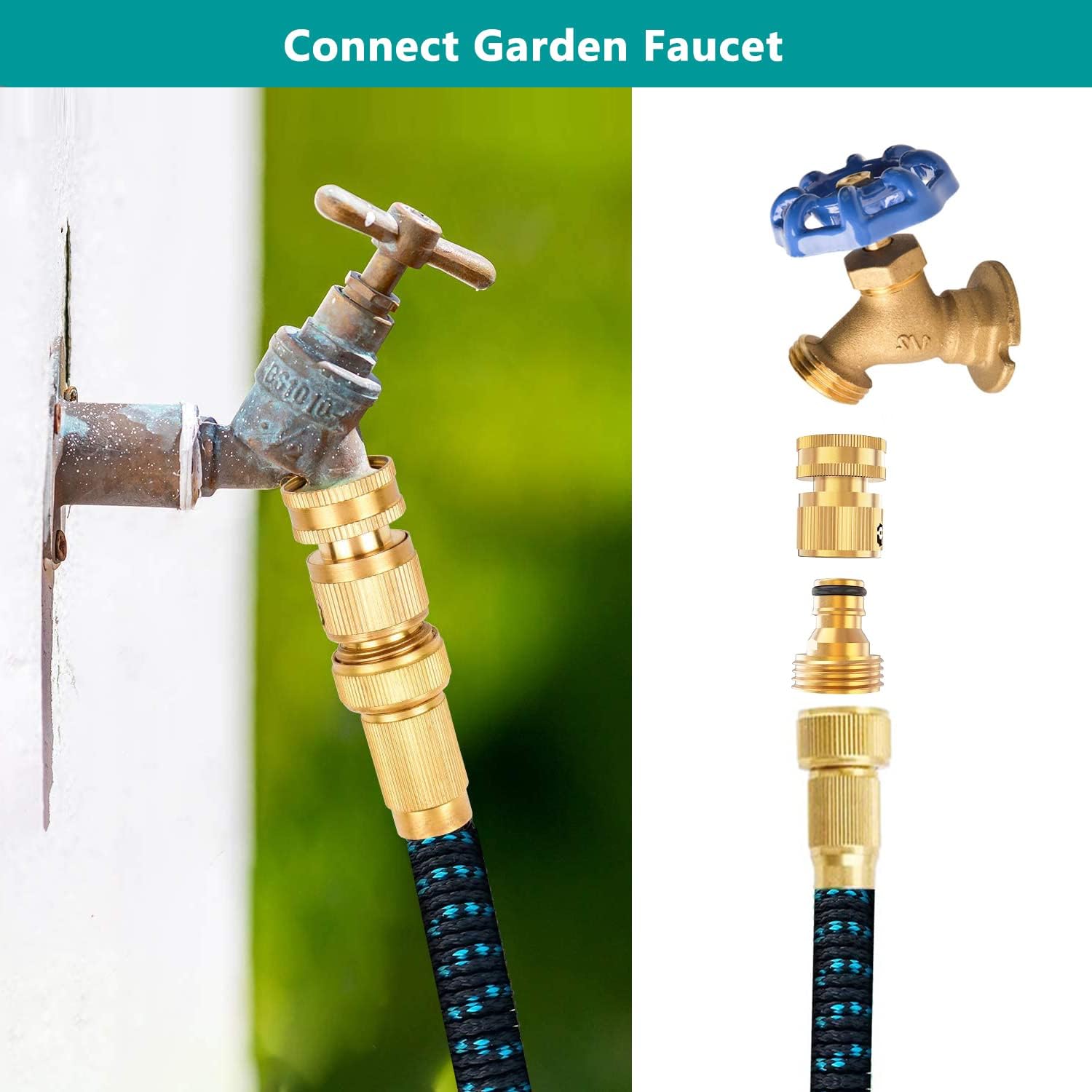 Finest+ Garden Hose Quick Connector, Solid Brass 3/4 Inch Thread Fitting No-Leak Water Hose Female And Male Easy Connect (6 Sets)