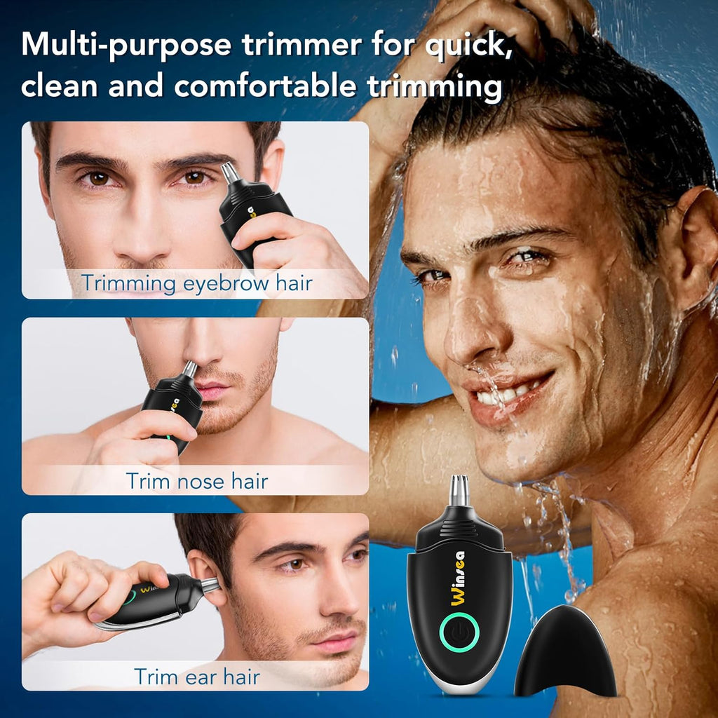 Winsea Ear and Nose Hair Trimmer for Men and Women – Travel Trimmer, High-Precision Nose Shaver, USB Rechargeable, Waterproof, Safe & Quiet Operation, Portable Ear Hair Remover Design (Black)