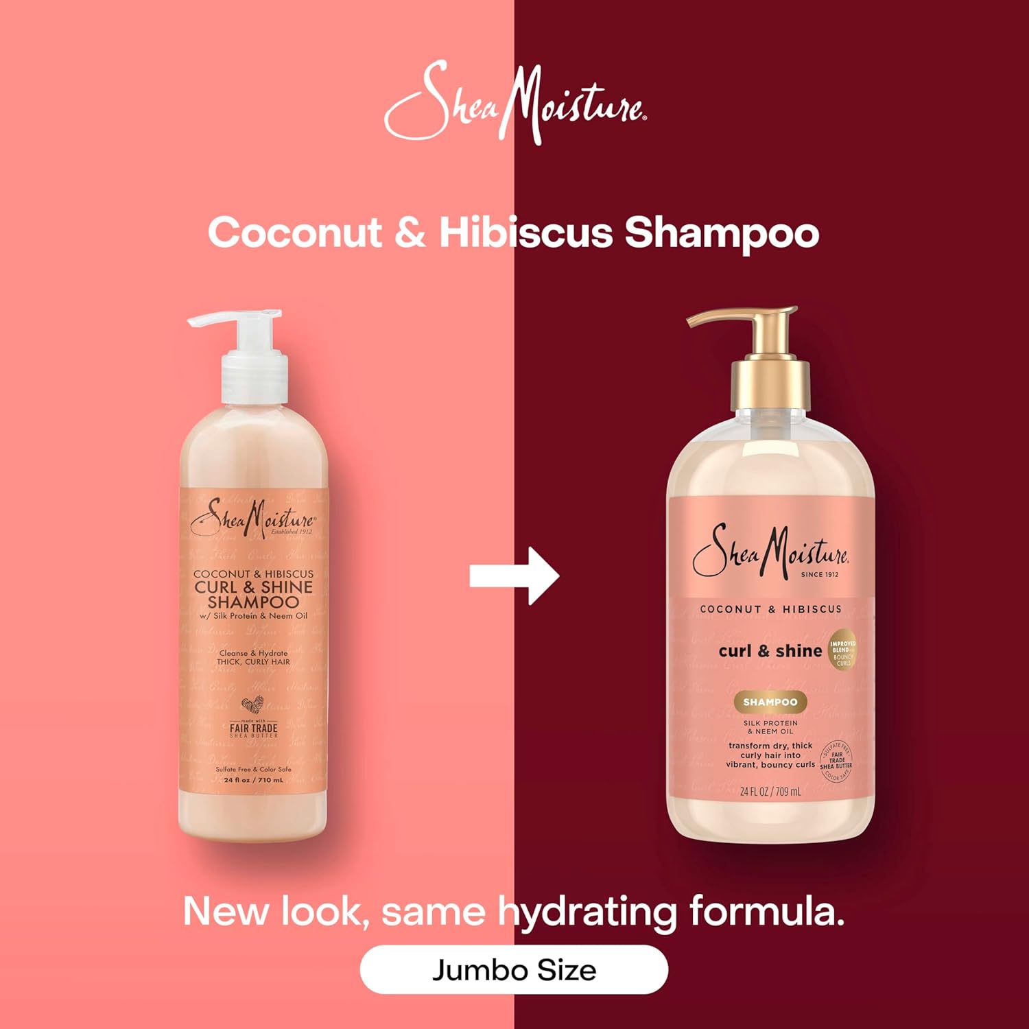 Shea Moisture Shampoo Coconut and Hibiscus, for Thick, Curly Hair, to Cleanse & Hydrate, 24 Fl oz