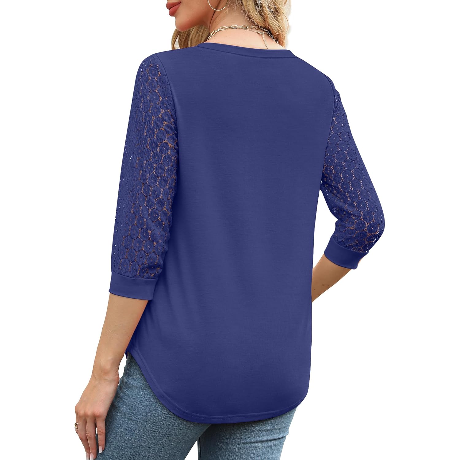 Xieerduo 3/4 Length Sleeve Womens Tops V-Neck Lace Tunic Tops Business Casual Outfits Work Blouses Dressy 2026