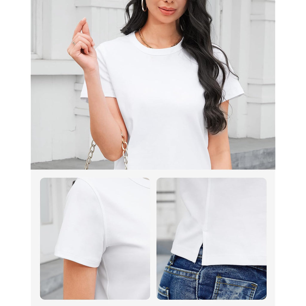 Stelle Women'S Cotton T-Shirts Crewneck Short Sleeve Basic Tees Summer Casual Solid Crop Tops
