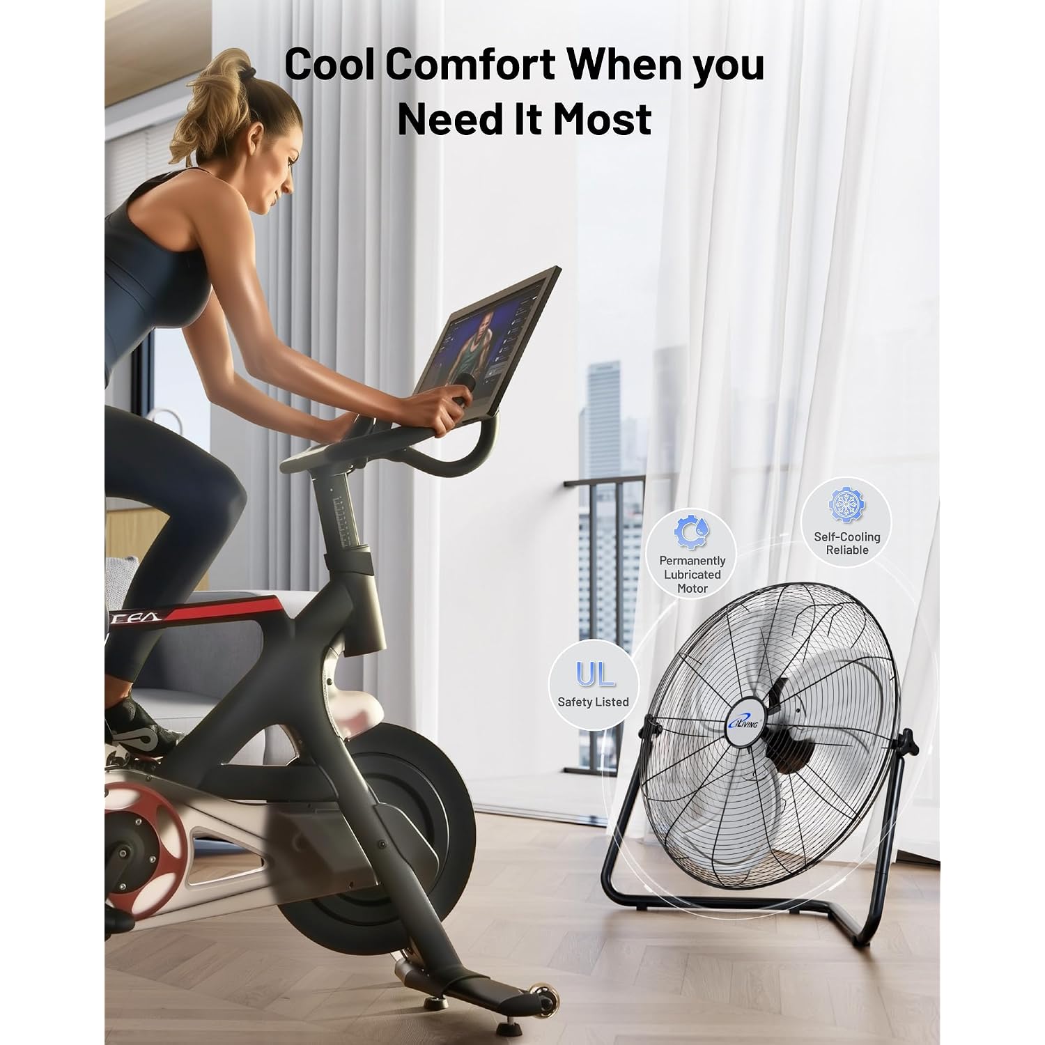 Iliving 20 Inch Heavy Duty Floor & Wall Mount Fan - 5750 Cfm High Velocity, 120-Watt, 3-Speed, Industrial Cooling For Garage, Workshop, Office, Home - Ul Listed, Black