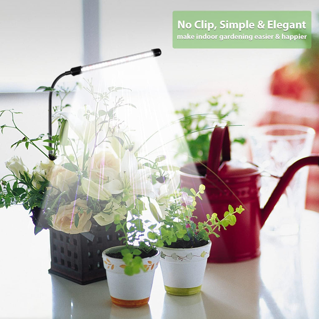 Grow Light For Indoor Plants Growing, 6000K Full Spectrum Gooseneck Plant Lamp For Seedings Succulents Small Plants, Auto On/Off Timing & 5 Dimming, 1-Pack