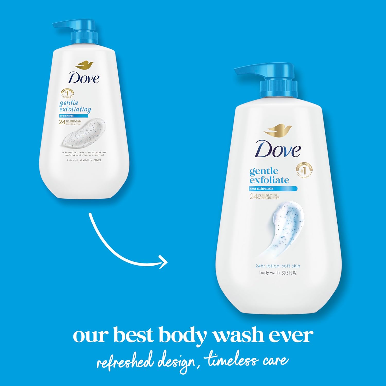 Dove 24Hr Lotion Body Wash Gentle Exfoliate Sea Minerals, 30.6 Oz | Exfoliating Body Wash With Micromoisture For Smooth, Soft Skin