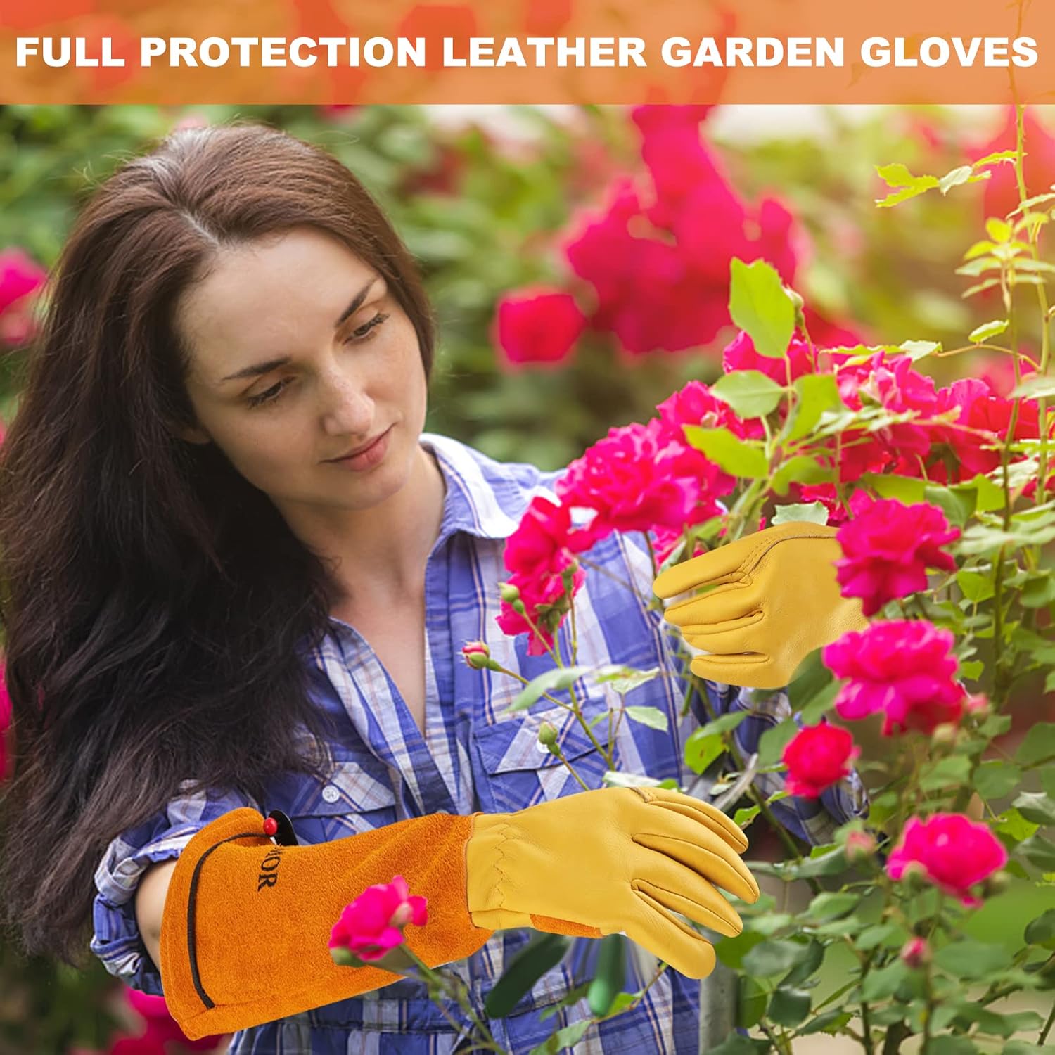 Long Gardening-Gloves Women/Men-Thorn Proof Rose Pruning Heavy Duty Gauntlet, Best Garden Gifts For Gardener-L