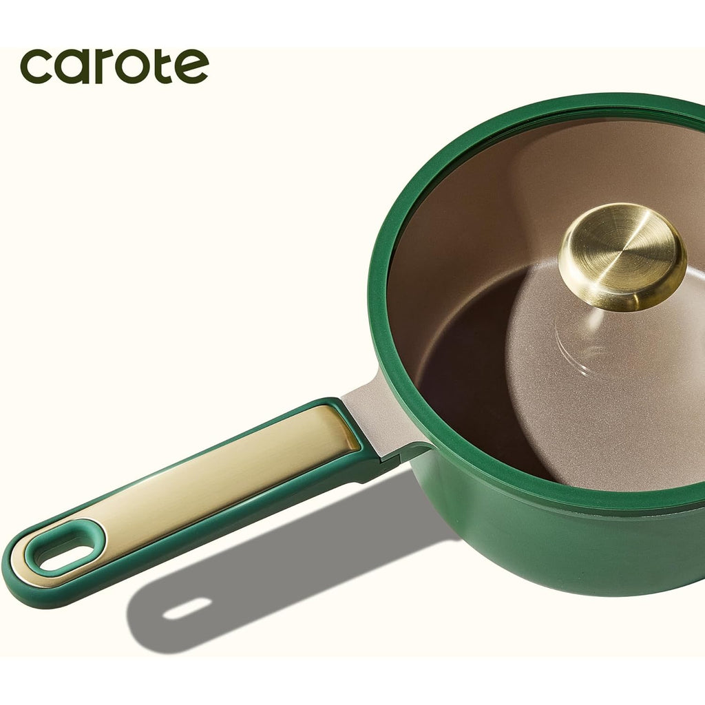 CAROTE 2QT & 2.5QT Sauce Pan Sets with Lid & Ladle Cooking Pots Nonstick Saucepans Cookware Set Small Kitchen Pot, Induction Comptable, Easy to Clean, PFOA FREE (Green)