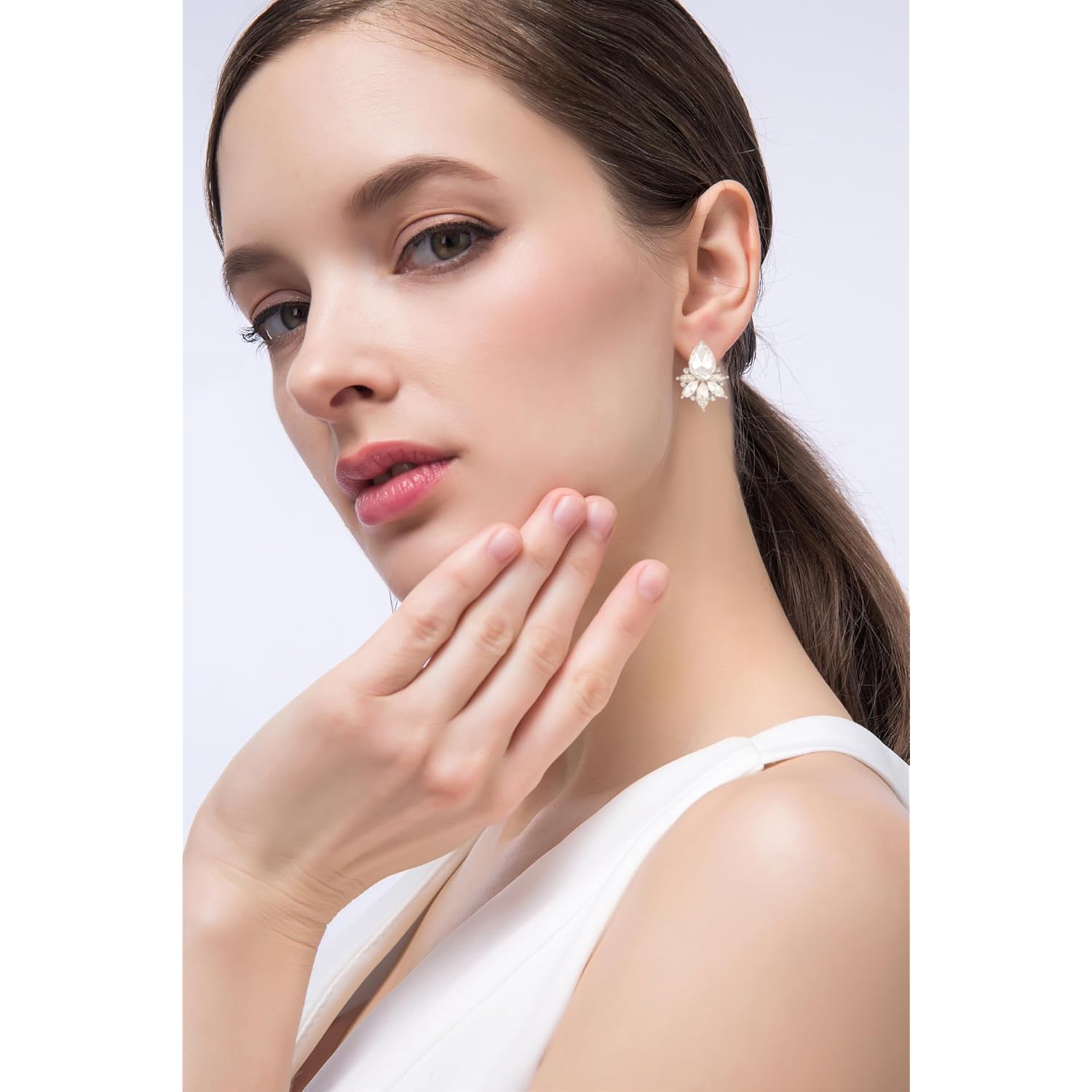Vintage Rhinestone Earrings Fancy Crystal Cluster Drop Earrings Art Deco Earrings for Women