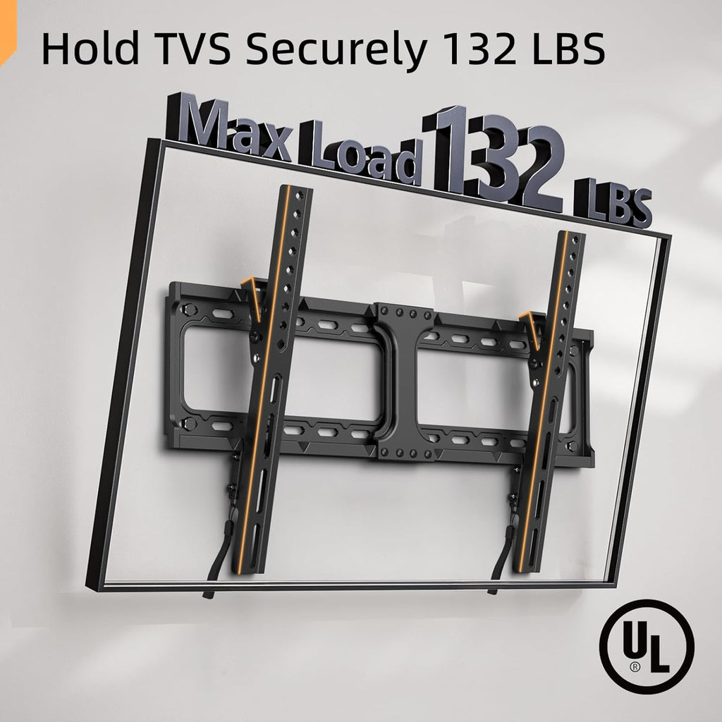 IWORKBOARD 55 65 75 85 inch Tilting TV Wall Mount for 32-90 '' TVs, Low Profile TV Mount Bracket, Safe Lock & Quick Release, Max VESA 600x400mm, 24 inch Studs,132 lbs, Fit Most 55+ 75+ 85+ 86 TVs