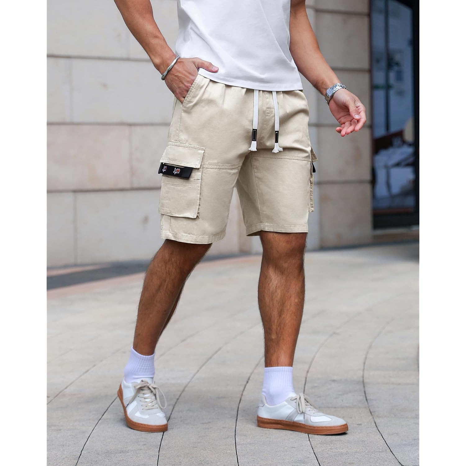 Aptro Men'S Cargo Shorts Elastic Waistband Drawstring Summer Casual Cotton Big & Tall Relaxed Fit Work Shorts