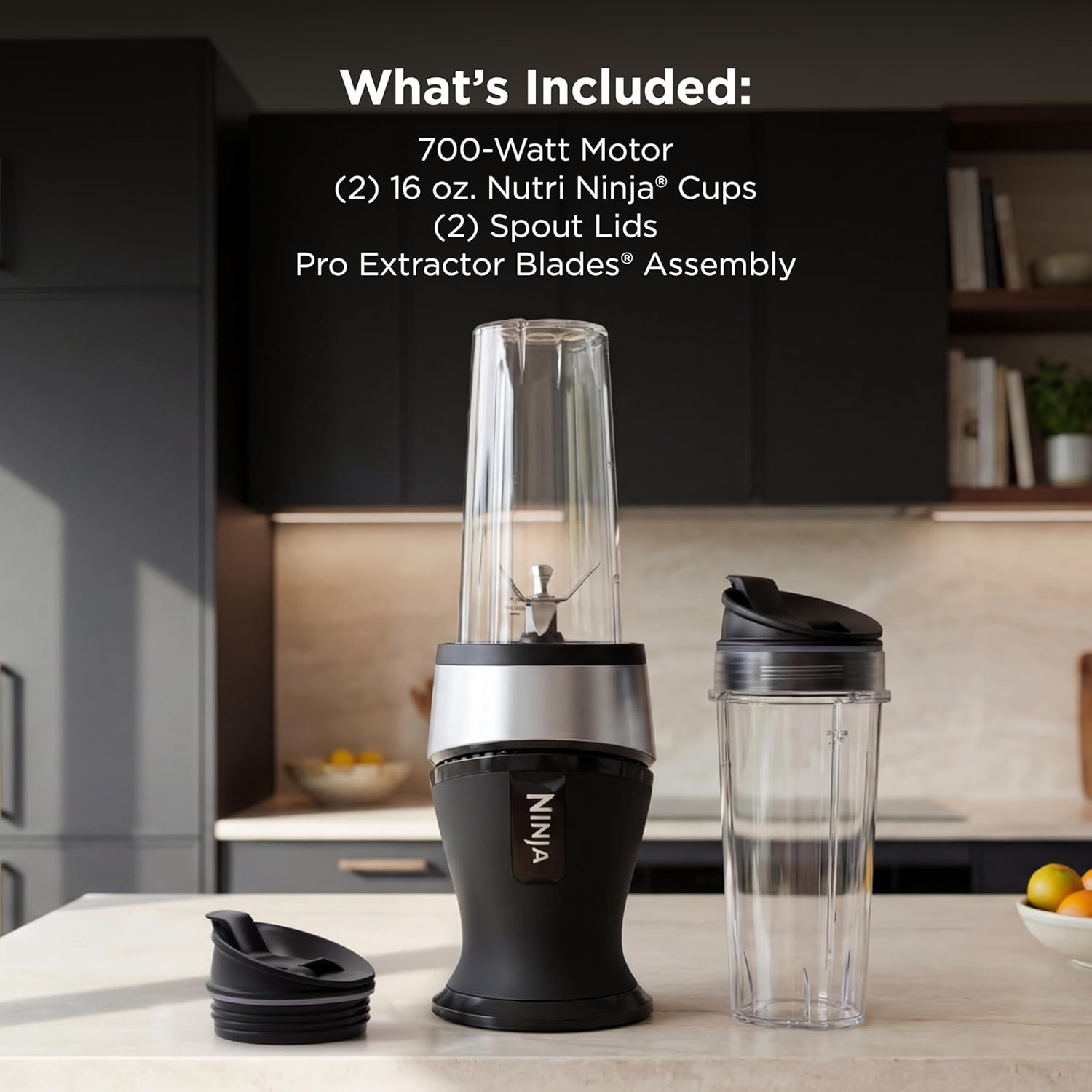 Ninja Fit Compact Personal Blender | For Smoothies, Shakes & Frozen Drinks | (2) 16-oz. To-Go Cups with Spout Lids | 700-Watt Countertop | Black | QB3001SS