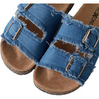 Roxoni Women'S Comfort Flat Sandals Double Buckle Adjustable Straps Flat Slides Footbed Suede