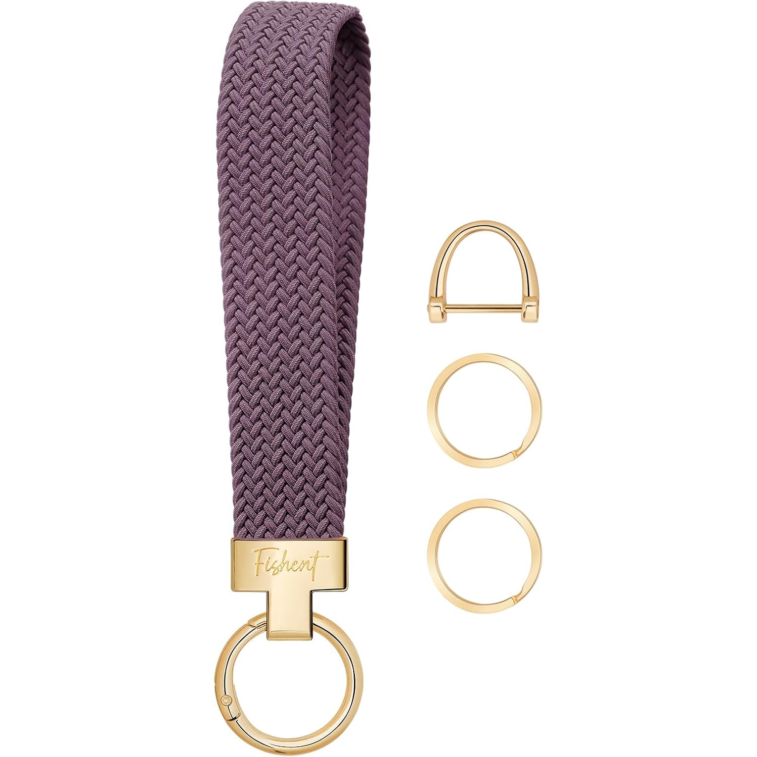 Fishent Stretchy Wristlet Keychain, Cute Key Chain, Woven Wrist Lanyard for Car Keys with 3 Keyrings and D-ring for Women Men