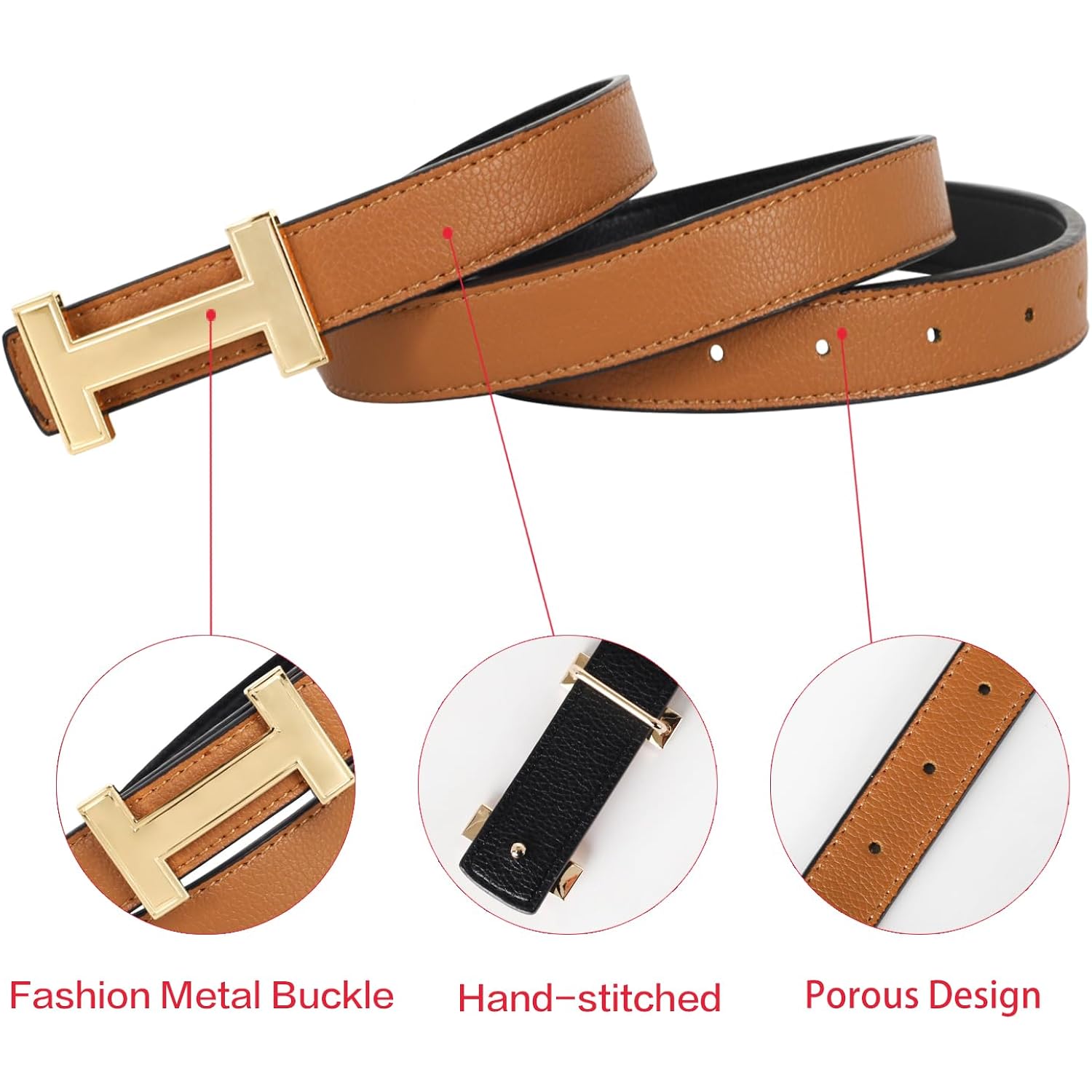 Relang Women's Belts with Gold Buckle, Fashion Waist Band, Elegant Ladies' Belt, Gift for Women