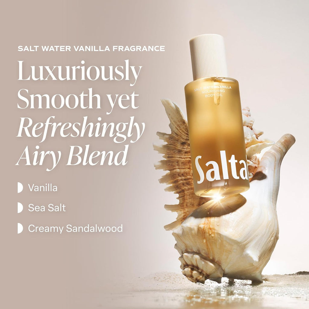 Saltair Body Oil - Luxurious Salt Water Vanilla After Shower And Bath Oil For Women And Men. Botanical, Non-Greasy, Well-Absorbing Moisturizer For Hydrating Dry Skin – 4Oz Bottle