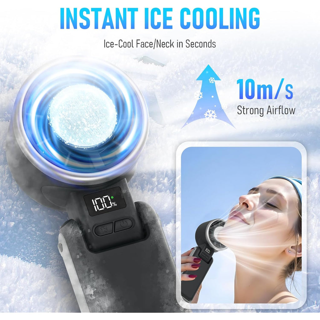 Playhot Portable Handheld Turbo Fan With Ice Cooling, Rechargeable Personal Fan, Up Tp 12Hrs Cooling, 5 Speed 25550Rpm Powerful Portable Fan For Travel, Outdoor, Camping, Hiking (Black)