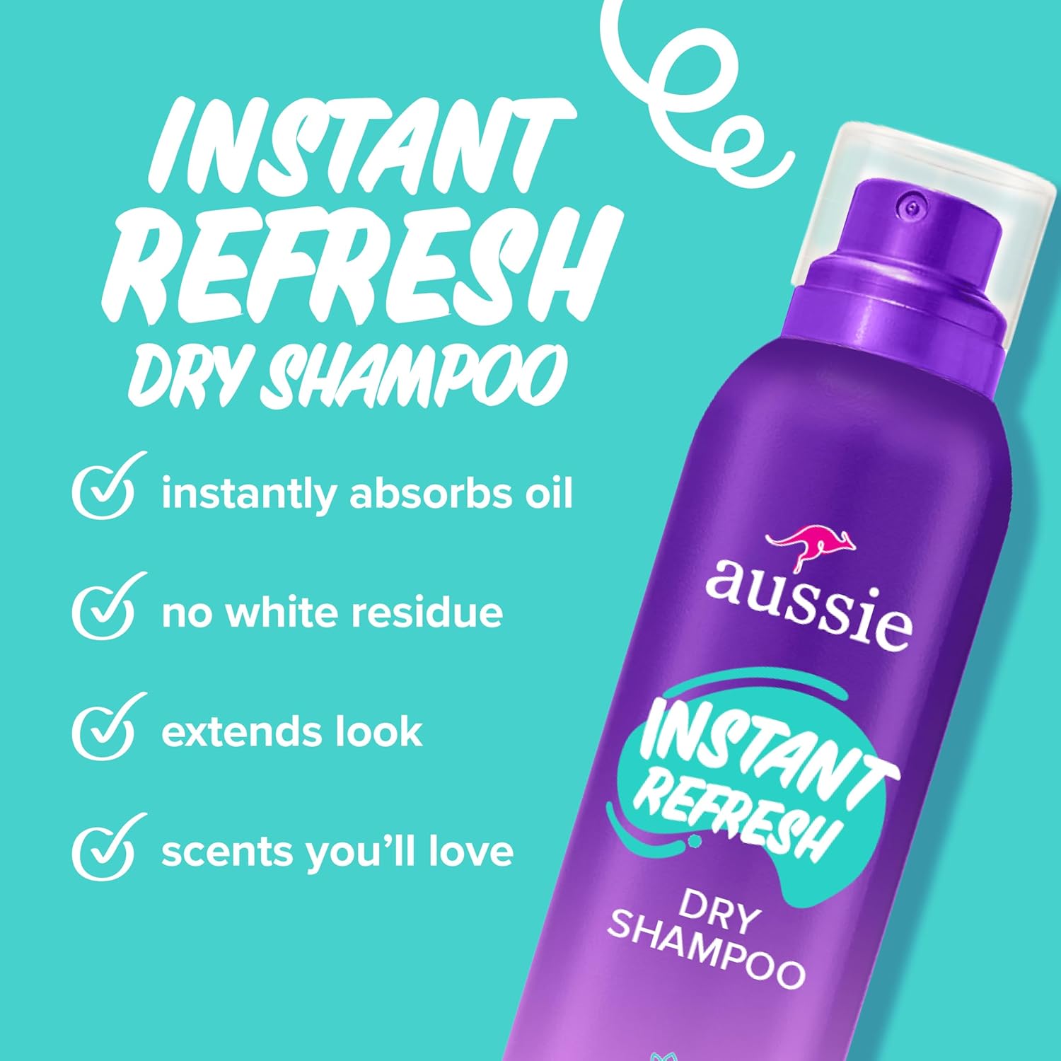 Aussie Instant Refresh Dry Shampoo, Original Clean, Talc-Free, Butane-Free, for Straight, Wavy and Curly Hair, 4.9oz