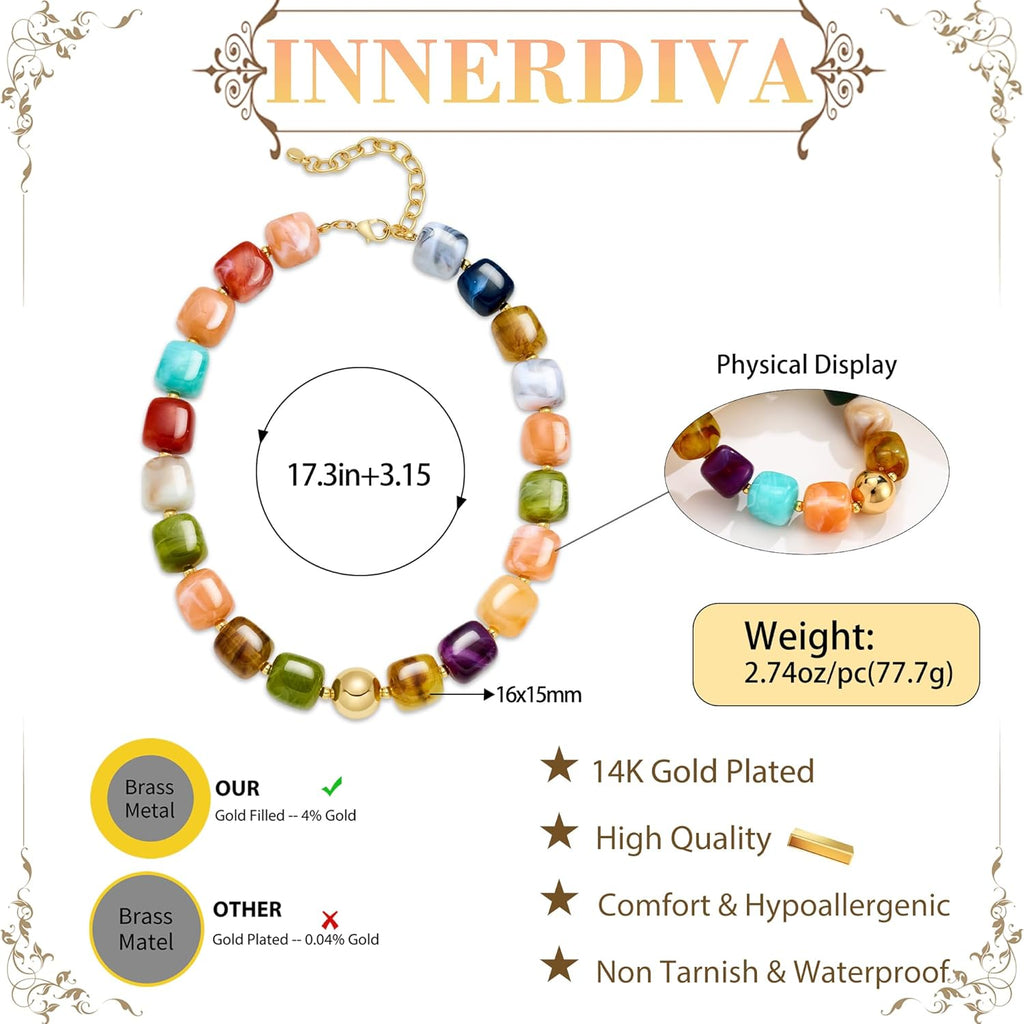 Summer Beach Jewelry Chunky Beaded Necklace for Women Trendy Statement Big Colorful Resin Bead Choker Necklaces Boho Charm Jewelry