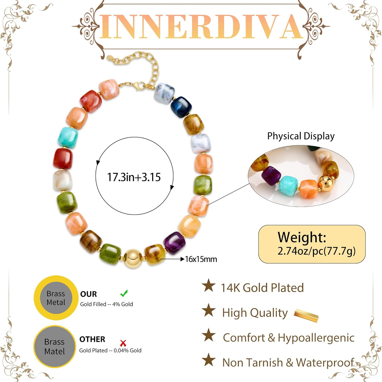 Summer Beach Jewelry Chunky Beaded Necklace for Women Trendy Statement Big Colorful Resin Bead Choker Necklaces Boho Charm Jewelry