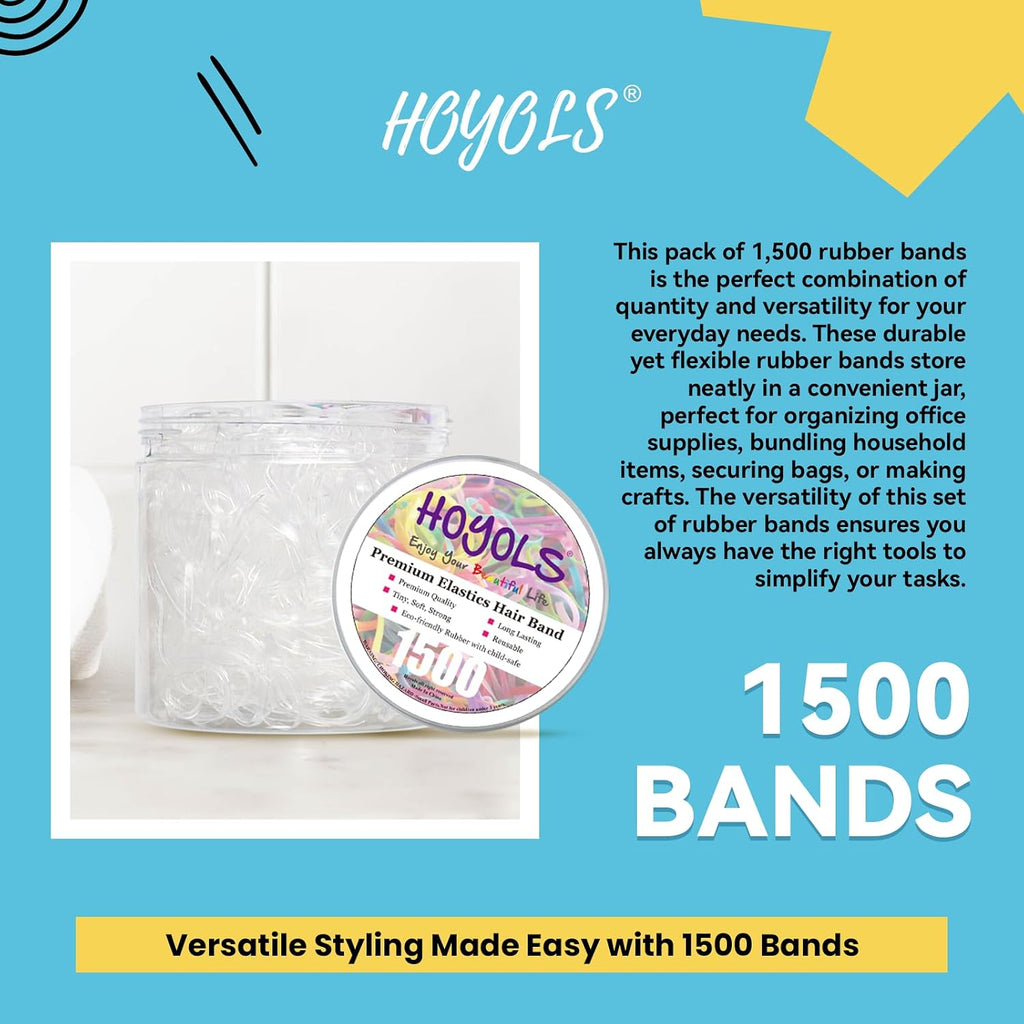 Hoyols Clear Hair Ties, 1500Pcs Mini Clear Elastic Hair Bands For Girls Women, Small Rubber Bands For Ponytails Braids Hairstyles, No Damage Hair Elastics, 1 Inch Tpu