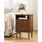 Nightstand, Boho Night Stand With 1 Drawer, Modern Side Accent Table With Open Shelf, Wooden Top Bedside End Table For Bedroom, Living Room, Walnut