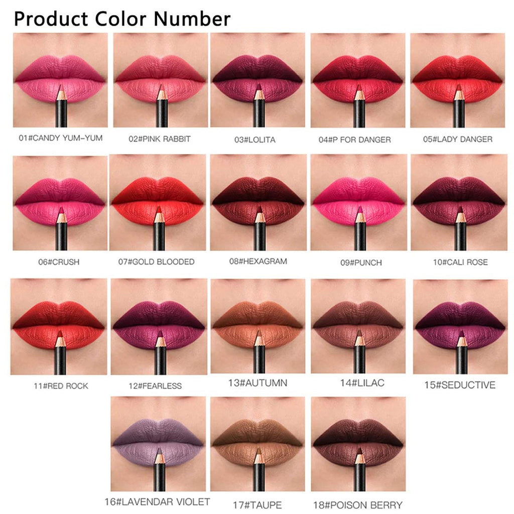 DC-BEAUTIFUL 18 Colors Lip Liners Pencil Set with 2 Pencil Sharpeners, Premium Waterproof Smooth Lip Pencils, Long Lasting Matte Makeup Lipliners