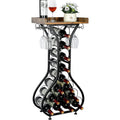 X-Cosrack Wine Rack Freestanding Floor, Mini Bar Table Wine Holder Stand Liquor Cabinet With Glass Holder Wood Tabletop 14 Bottles Floor Wine Storage For Home Bar Kitchen Living Room