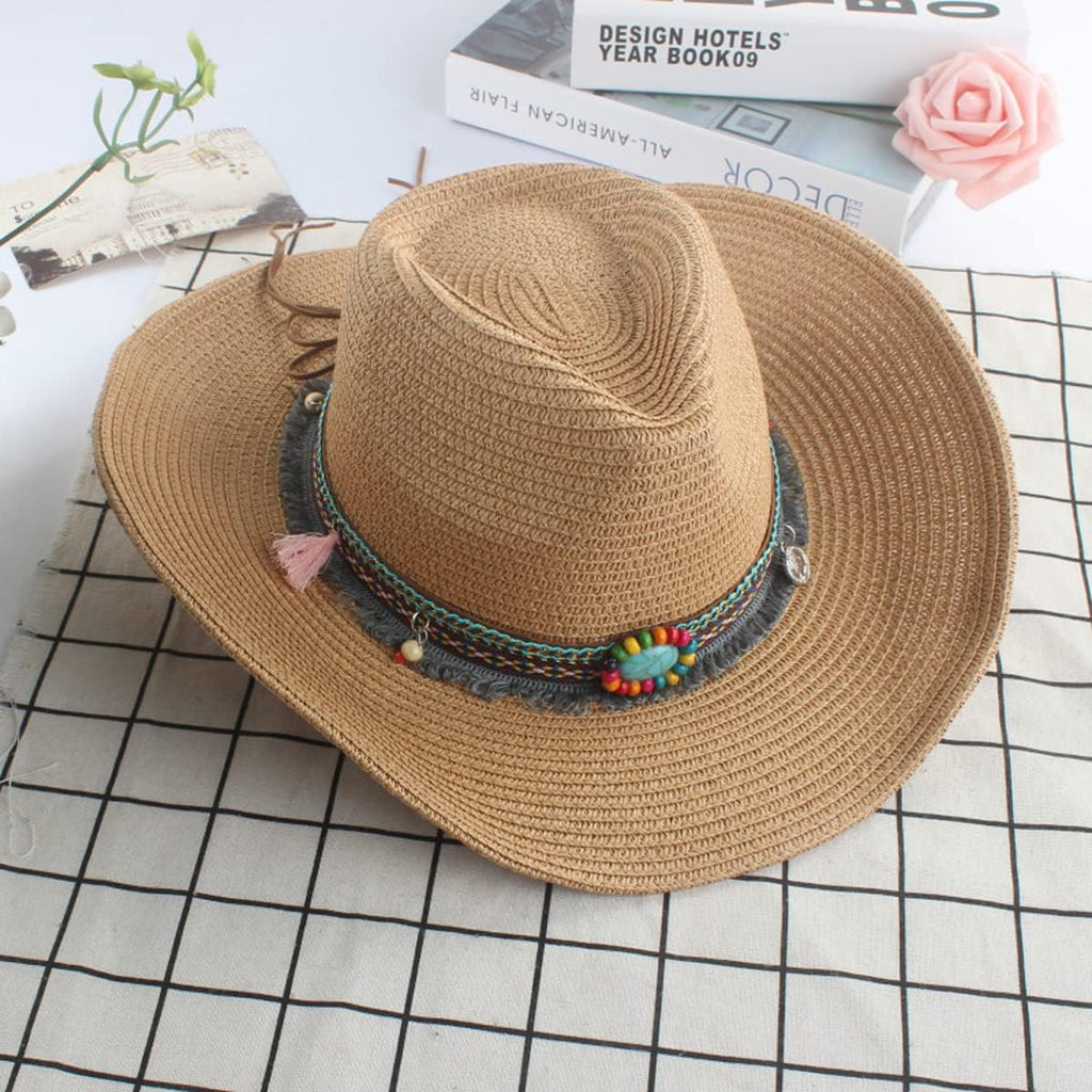 Mens Straw Cowgirl Cowboy Hat Women Floppy Packable Wide Brim Sun Hat Upf50 Western Panama Travel Beach Cap Fedora Bucket Hat