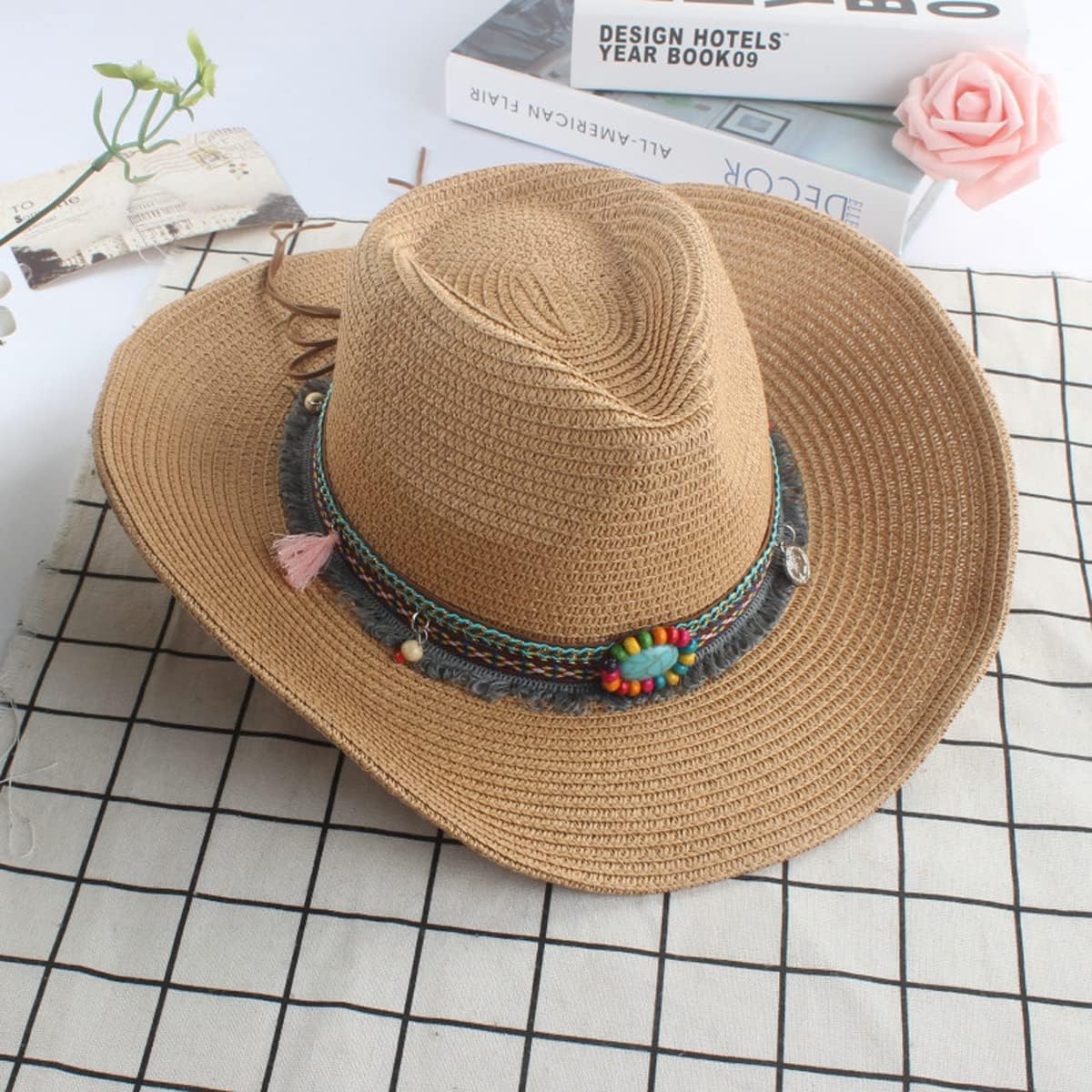 Mens Straw Cowgirl Cowboy Hat Women Floppy Packable Wide Brim Sun Hat Upf50 Western Panama Travel Beach Cap Fedora Bucket Hat