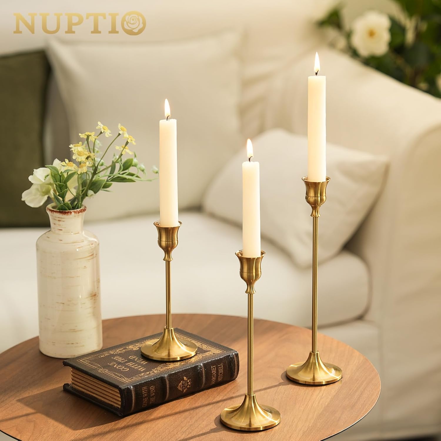 Candlestick Holders Taper Candle Holders, Set of 3 Candle Stick Holders Set, Brass Gold Candlestick Holder Set, Vintage Modern Decorative Centerpiece for Table Mantel Wedding Housewarming Gift