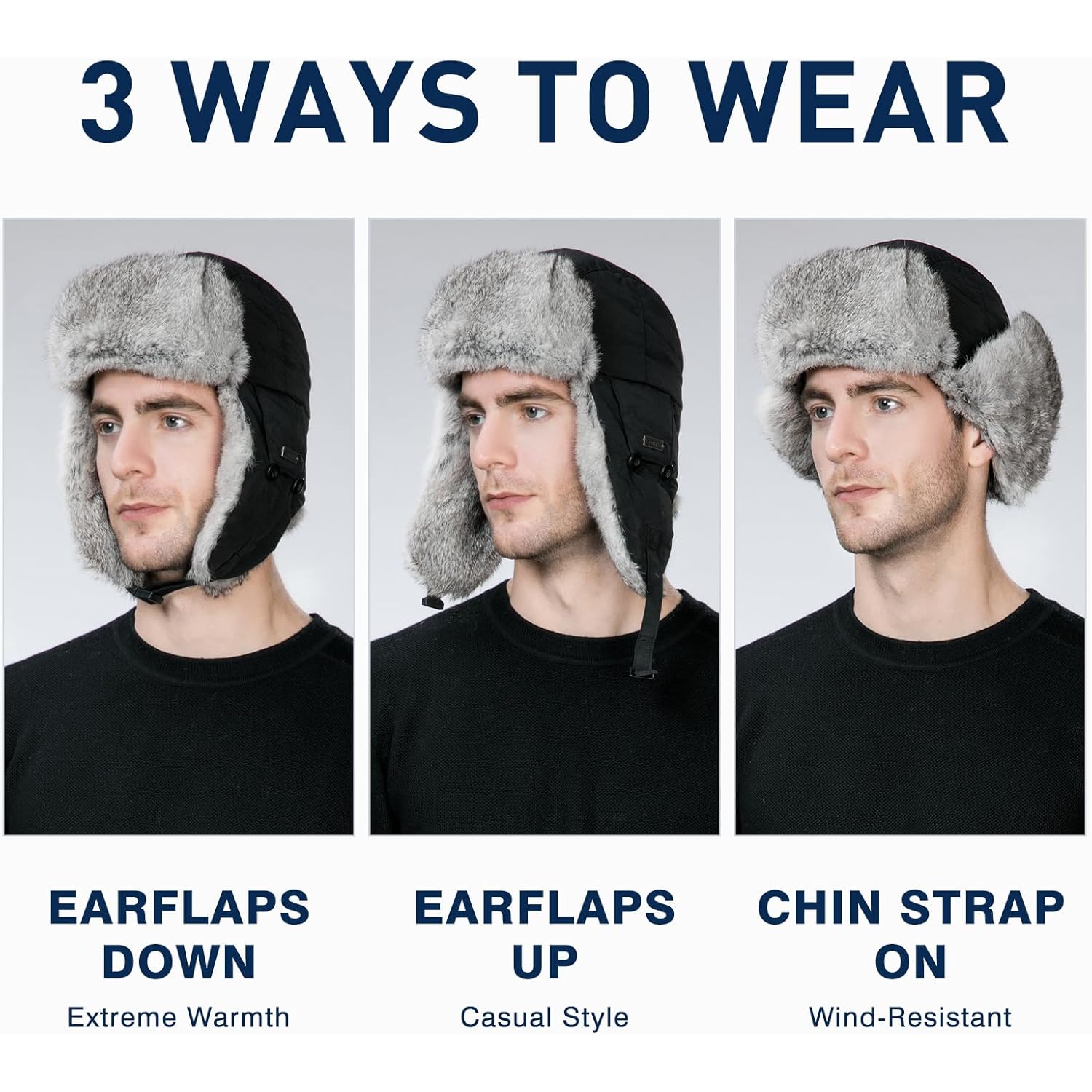 Comhats Large XL Trapper Trooper Hunting Warm Ear Flap Russian Ushanka Winter Ski Cold Weather Bomber Hats for Men