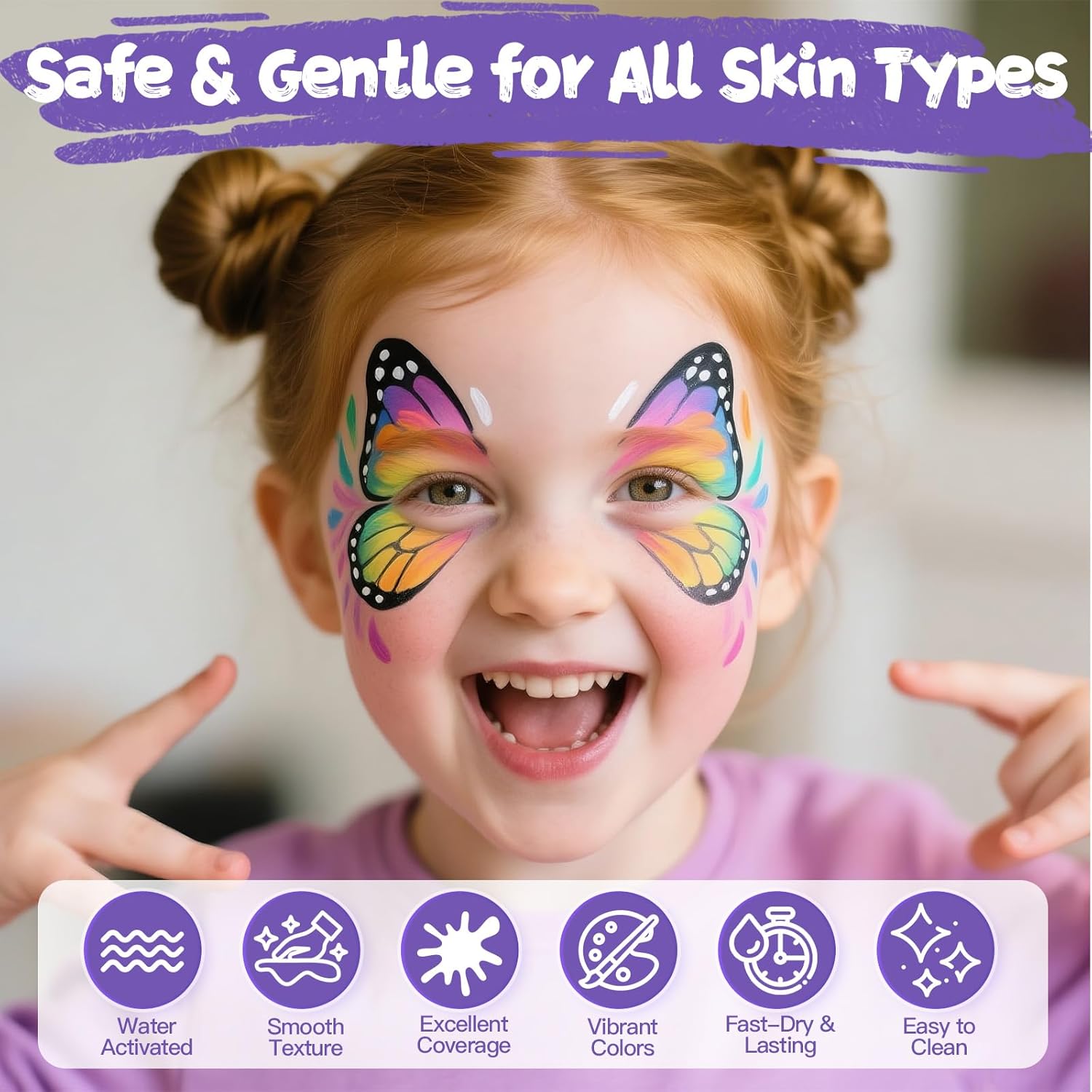 Face Painting Kit for Kids, 36 Colors Water Activated Face Paint with Brushes & Stencils, Non-Toxic Halloween Makeup Kit, Professional Face Body Paint for Halloween, Parties, Carnival, School Events