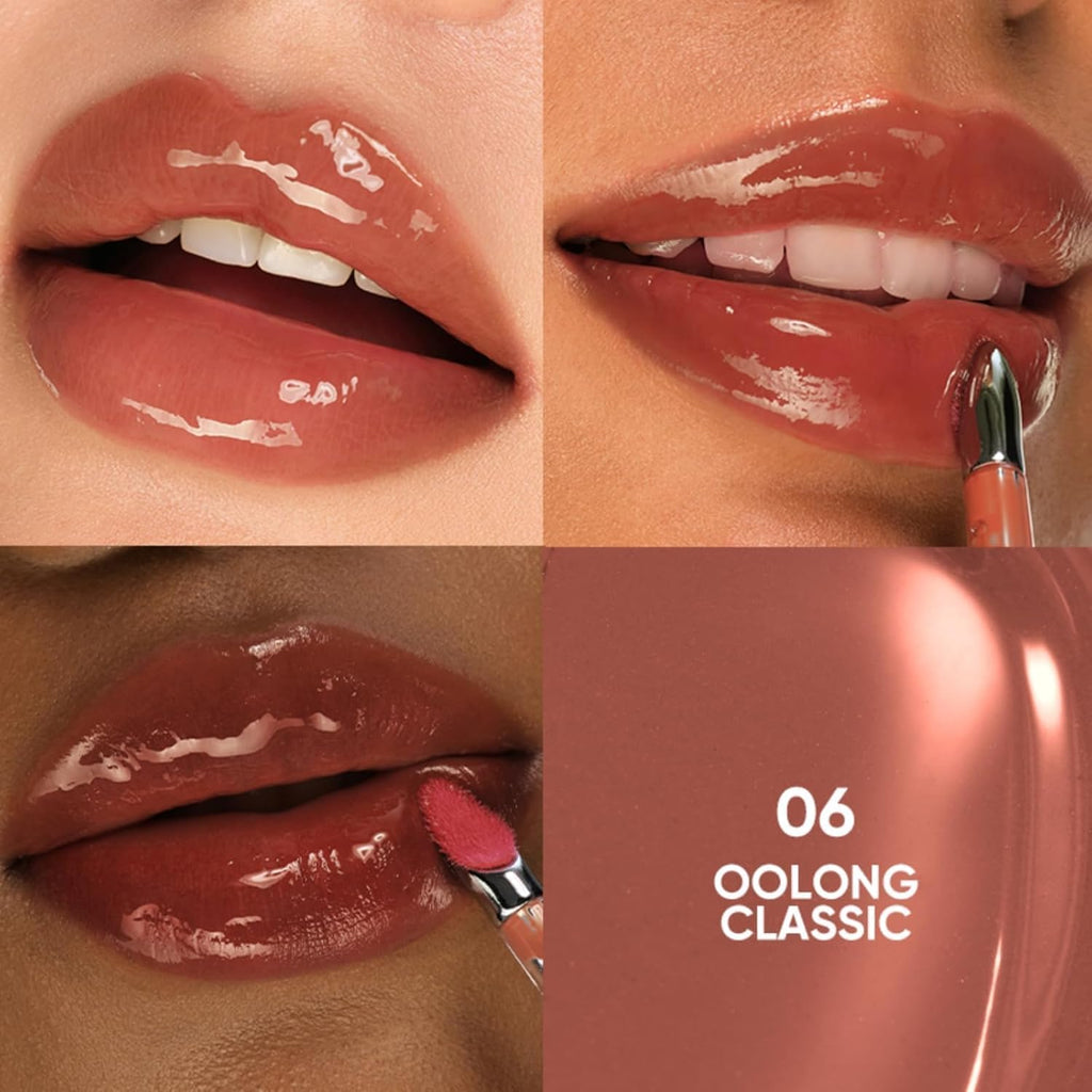JUDYDOLL Ice Watery Lip Gloss, GEN-2,Moisturizing Liquid Lipstick with Hyaluronic Acid & Collagen,Long-lasting Mirror Lip Glazes with Iron Applicator(06 Olong Classic)