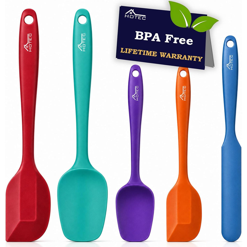 Hotec Heat Resistant 600℉ Food Grade Silicone Rubber Spatula Set For Baking, Cooking, And Mixing Non Stick Dishwasher Safe Bpa-Free Multicolor Set Of 5