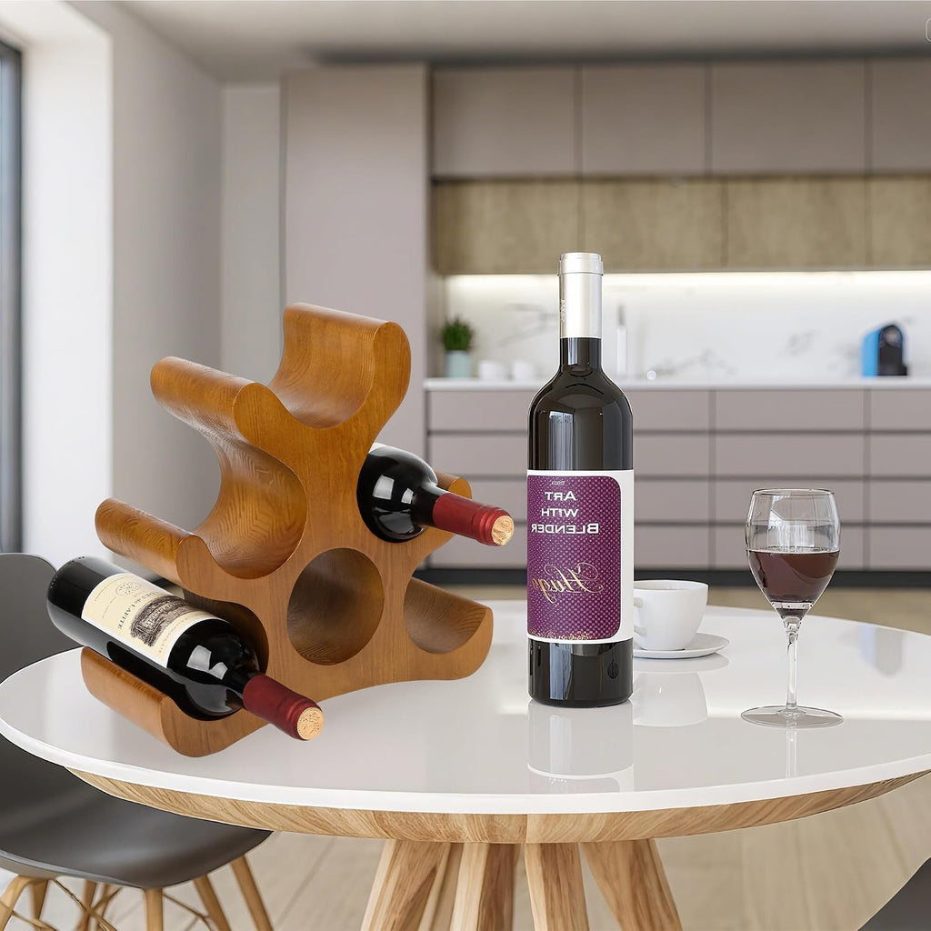 Countertop Wine Rack - 6 Bottle Wooden Wine Rack - Freestanding Wine Bottle Holder Stand - Wine Storage Rack For Cabinet Pantry Bar Kitchen