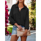 Siliteelon Womens Button Down Shirts Solid Dress Shirts Long Sleeve Flowy Collared Work Office Business Blouses Chiffon Tops
