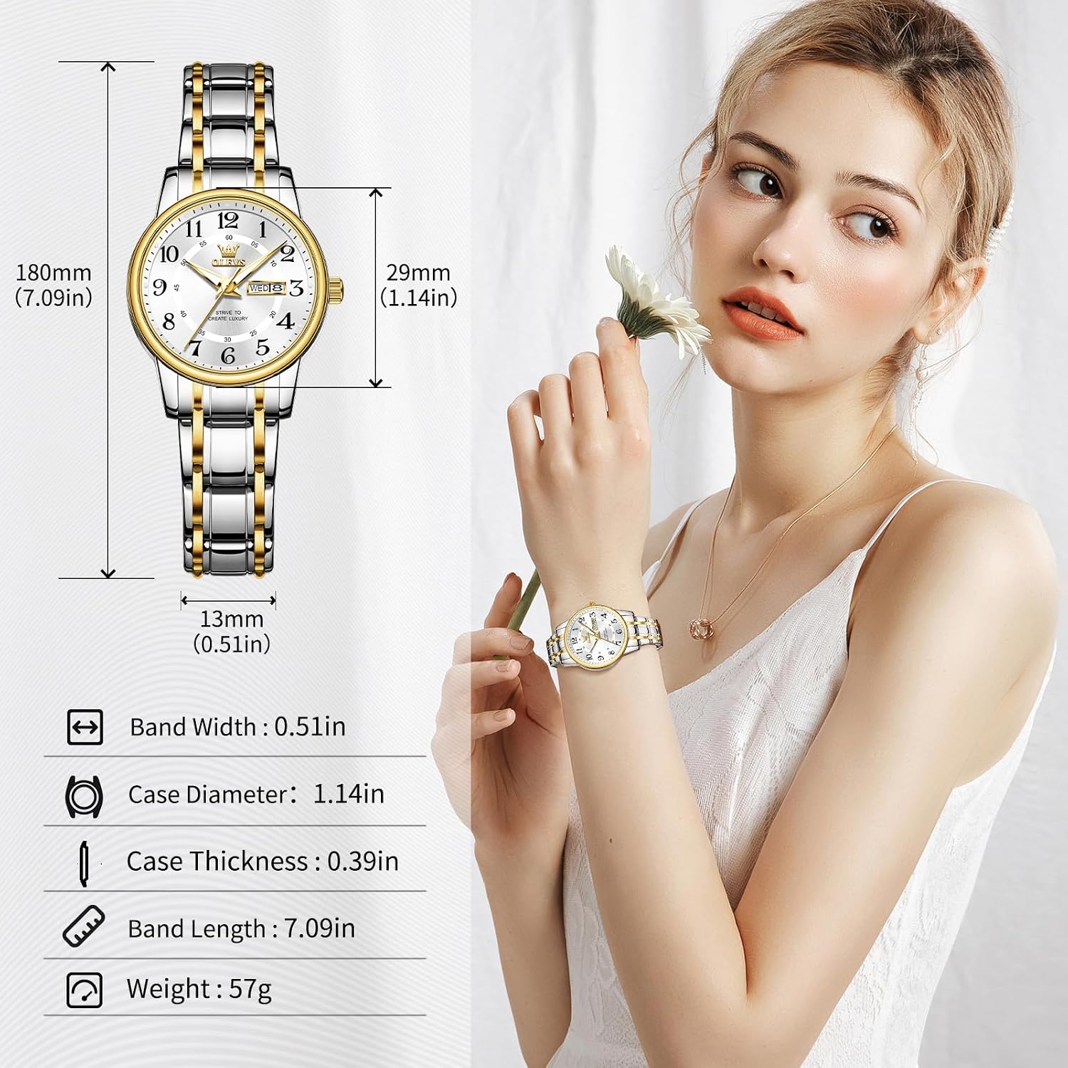 Olevs Watch Women Two Tone Watches For Women With Date Dress Womens Watches For Small Wrists Luxury Easy Read Women'S Watch Waterproof Blue/Black/Gold/Silver Dial Reloj Para Mujer