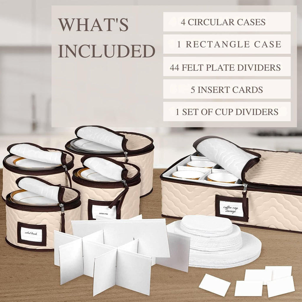 China Storage Containers 5-Piece Set Moving Boxes For Dinnerware, Glasses, Plates, Mugs And Saucers Sturdy Quilted Microfiber Dish Organizer With Dividers For Seasonal Storage - Holds Set Of 12