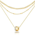 OGD Layered CZ Rondelle Pendant Necklaces for Women, 14K Gold Plated Trendy Mariner Chain Dainty Circle Rondelle Pendant Choker Necklace for Women Two-Toned Cubic Zirconia Gold Necklace