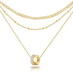 OGD Layered CZ Rondelle Pendant Necklaces for Women, 14K Gold Plated Trendy Mariner Chain Dainty Circle Rondelle Pendant Choker Necklace for Women Two-Toned Cubic Zirconia Gold Necklace