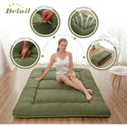 Japanese Floor Mattress, Futon Mattress With Portable Storage Bag And Washable Cover, Roll Up Thick Tatami Mat Suitable For Camping, Guest Room, Green, Twin