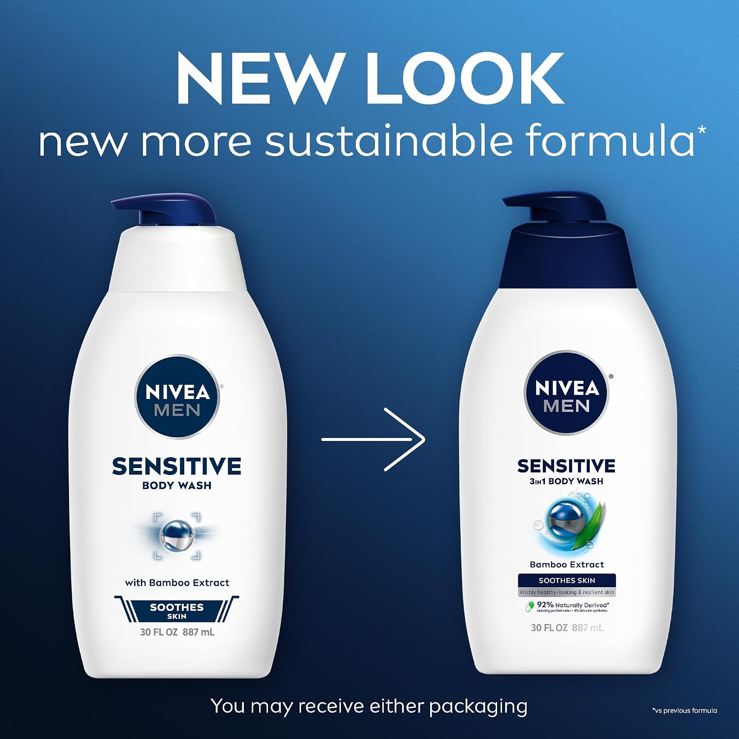 Nivea Men Sensitive Body Wash With Bamboo Extract, Moisturizing Body Wash For Sensitive Skin, Soap Free Shower Gel For Men With No Drying Alcohol, 30 Fl Oz Bottle