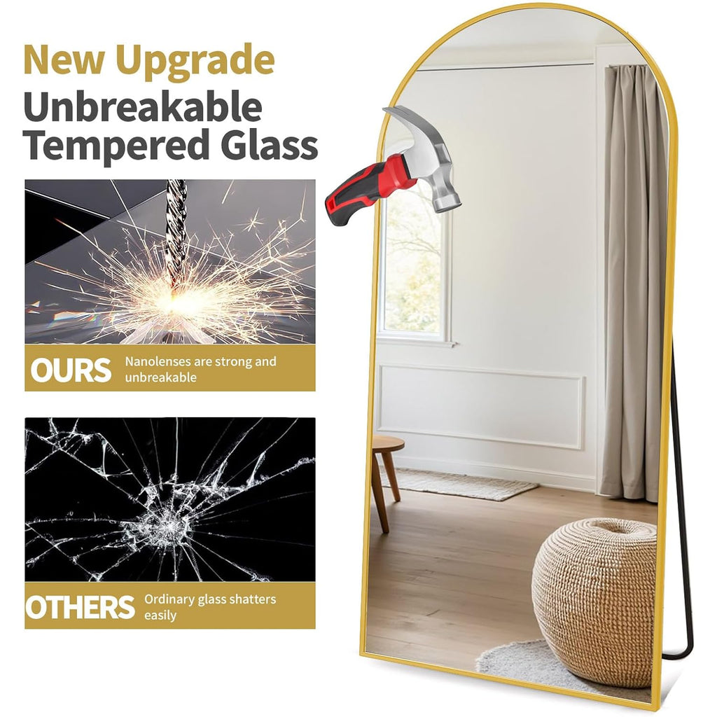 Arched Full Length Mirror, 70"X26" Free Standing Floor Mirror, Modern Full Body Mirrors With Stand, Wall Mirrors With Aluminum Alloy Frame For Bedroom,Living Room, Gold