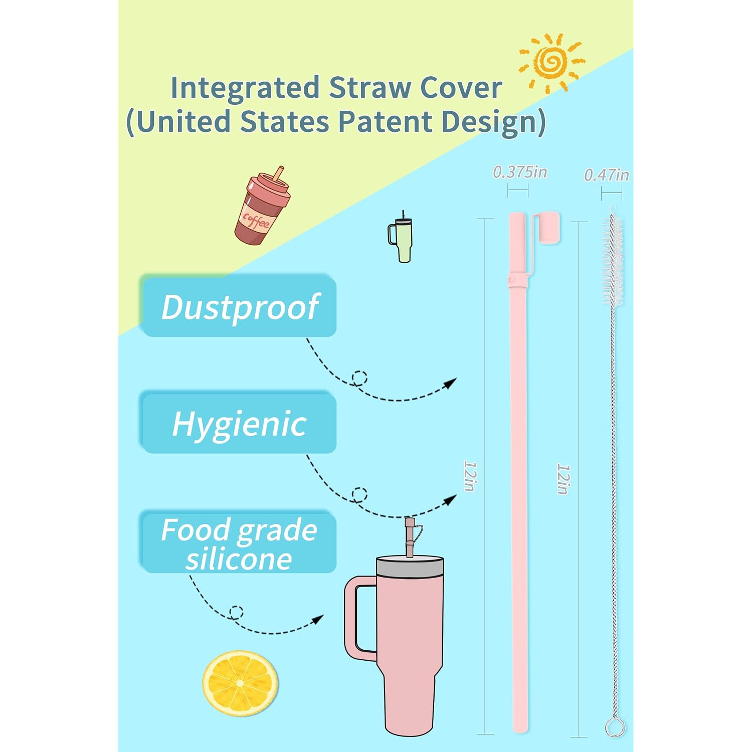 Reusable Replacement 12 Inch Long Silicone Straw With Cover, Stocking Stuffers Gifts For Women Men Teens Girls Boys, Compatible With Stanley Tumbler Cup Accessorie 40 Oz 30 Oz (6 Pack)