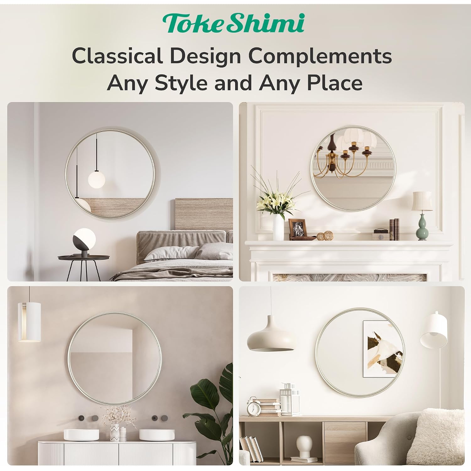 30 Inch Brushed Nickel Mirror Round Tempered, Shatterproof Bathroom Vanity Mirror Circle, Metal Farmhouse Wall Mounted Mirror For Vanity, Entryway, Bedroom, Restroom, Living Room