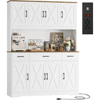 Hostack 71" Tall Kitchen Pantry Storage Cabinet, 55" W Kitchen Hutch, White | Large Pantry Cabinet With Charging Station / Countertop / 3 Drawers, Farmhouse Hutch Cabinet With Storage For Dining Room
