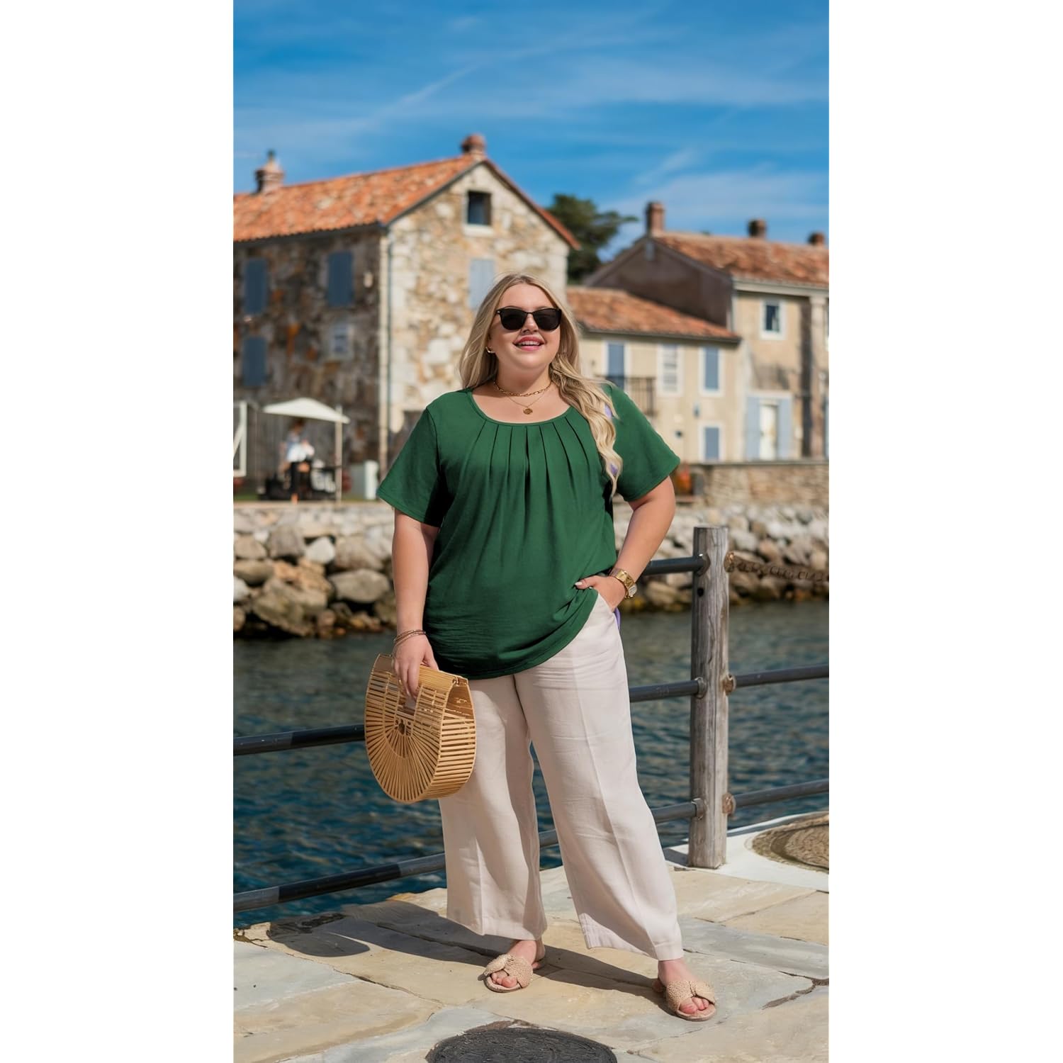 Womens Plus Size Tops Summer Short Sleeve Shirts Flowy Crewneck Casual Loose Tunic Top Blouses 2026