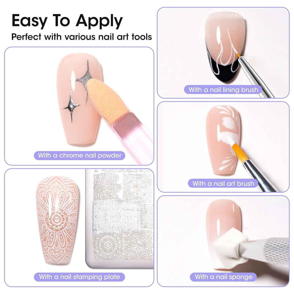 GELLEN White Pat Painting Gel, Gel Paint for Nails, French Nail Art, No Wipe Drawing Striping Liner Painted Aura Ombres Gradient Nails, Soak Off Nail Art with Dotting Pen for DIY Salon Manicure