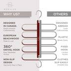 Pants Hangers Space Saving - 2 Pack European Beechwood Scarf And Jean Hangers - Closet Organizer And Space Saver Pant Rack, Leggings Hanger, And Scarf Holder With 360° Swivel Hook