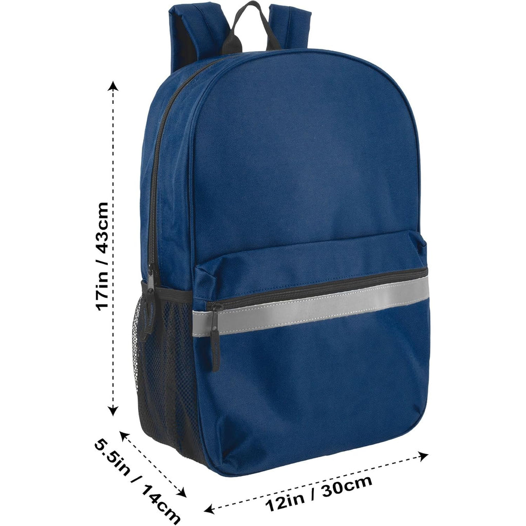 Trail Maker (24 Pack) 17" Backpack – Reflective School Backpack With Padded Straps, Water Bottle Pockets For Young Adults, Travel, Camp (Multi Color Pack)